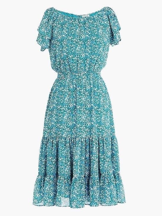 J. Crew Dresses & Skirts - J. Crew Teal Floral Midi Dress with Flutter Sleeves